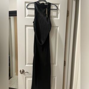 Anthropology, black satin midi dress